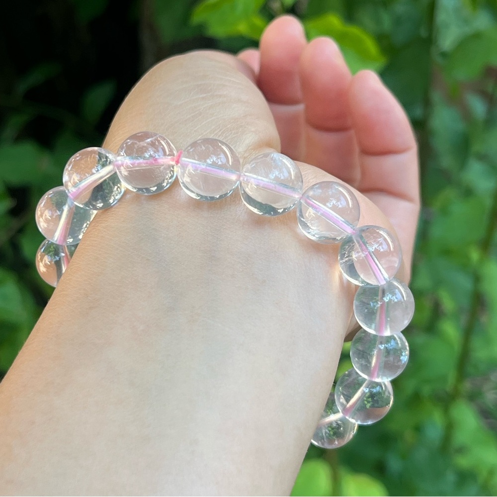 12mm stretchable high quality clear rose quartz‎ bracelet